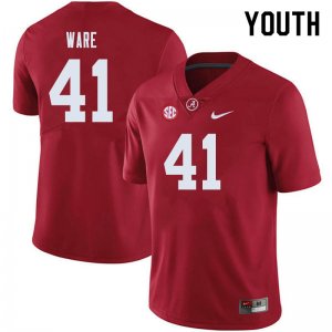 NCAA Youth Alabama Crimson Tide #41 Carson Ware Stitched College 2019 Nike Authentic Crimson Football Jersey FG17M75OA